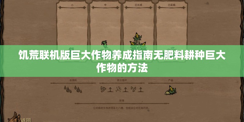 饥荒联机版巨大作物养成指南无肥料耕种巨大作物的方法